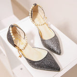 Pointed Toe Pearl High Heels Shoes Female Fashion Hollow with Sandals Paillette of The Thin Breathable Shoes Women Pumps Shoes - ENSEIGNE DENIS