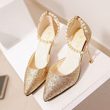 Pointed Toe Pearl High Heels Shoes Female Fashion Hollow with Sandals Paillette of The Thin Breathable Shoes Women Pumps Shoes - ENSEIGNE DENIS