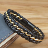 Genuine Leather Chain Bracelet for Men Magnetic Stainless Steel Clasp in Plated Gold Exclusive Jewellery Gift Wholesale Dropping