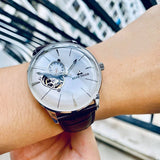 New Reef Tiger/RT Luxury Rose Gold Watch Men's Automatic Mechanical Watches Tourbillon Watches with Brown Leather Strap RGA8239