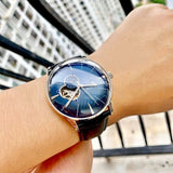 New Reef Tiger/RT Luxury Rose Gold Watch Men's Automatic Mechanical Watches Tourbillon Watches with Brown Leather Strap RGA8239