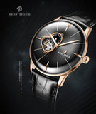 New Reef Tiger/RT Luxury Rose Gold Watch Men's Automatic Mechanical Watches Tourbillon Watches with Brown Leather Strap RGA8239
