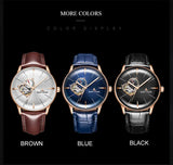 New Reef Tiger/RT Luxury Rose Gold Watch Men's Automatic Mechanical Watches Tourbillon Watches with Brown Leather Strap RGA8239