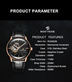 New Reef Tiger/RT Luxury Rose Gold Watch Men's Automatic Mechanical Watches Tourbillon Watches with Brown Leather Strap RGA8239