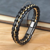 Genuine Leather Chain Bracelet for Men Magnetic Stainless Steel Clasp in Plated Gold Exclusive Jewellery Gift Wholesale Dropping