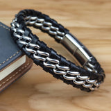 Genuine Leather Chain Bracelet for Men Magnetic Stainless Steel Clasp in Plated Gold Exclusive Jewellery Gift Wholesale Dropping