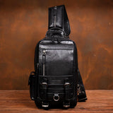 Men's Handmade Leather Chest Bag, Casual Crossbody Bag, Top-Grain Vegetable-Tanned Cowhide Single-Shoulder Bag