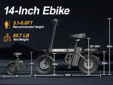 Electric Bike 750W Peak Motor 48V15AH Removable Lithium Battery Aldult Foldable E Bike LCD Display 14-inch Tire Electric Bicycle