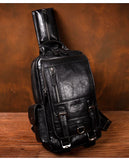 Men's Handmade Leather Chest Bag, Casual Crossbody Bag, Top-Grain Vegetable-Tanned Cowhide Single-Shoulder Bag