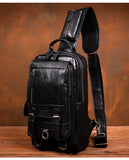 Men's Handmade Leather Chest Bag, Casual Crossbody Bag, Top-Grain Vegetable-Tanned Cowhide Single-Shoulder Bag