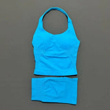 2 Pcs HISTELLO Halter Top Strappy Bra Shorts Set Women Yoga Workout Clothes Seamless Vest Hip-Lifting Sports Leggings Gym Suit