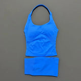 2 Pcs HISTELLO Halter Top Strappy Bra Shorts Set Women Yoga Workout Clothes Seamless Vest Hip-Lifting Sports Leggings Gym Suit