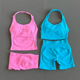 2 Pcs HISTELLO Halter Top Strappy Bra Shorts Set Women Yoga Workout Clothes Seamless Vest Hip-Lifting Sports Leggings Gym Suit