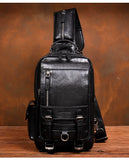 Men's Handmade Leather Chest Bag, Casual Crossbody Bag, Top-Grain Vegetable-Tanned Cowhide Single-Shoulder Bag