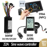 500W Three Mode Brushless Controller 22A 36V/48V/52V/60V Sine Wave Controller with S966/S830 Display for E-bike Conversion Kit