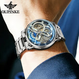 OUPINKE Men Watch Multi functional Hollow Dial Auto Date Stainless steel Automatic Mechanical Men's Watch