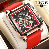 LIGE Fashion Luxury Man Watch Square Silicone Strap Calendar Week Display Casual Sports Quartz Watches for Men Male Montre Homme