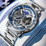 OUPINKE Men Watch Multi functional Hollow Dial Auto Date Stainless steel Automatic Mechanical Men's Watch