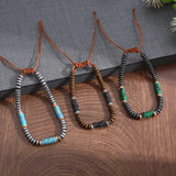Simple Personality Black Marble Turquoise Handcrafted Beaded Pull-out Adjustable Bracelet for Men Women Trendy Punk Jewelry Gift