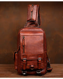 Men's Handmade Leather Chest Bag, Casual Crossbody Bag, Top-Grain Vegetable-Tanned Cowhide Single-Shoulder Bag