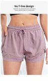 Women's Elastic Sports Shorts, Shorts With Pockets, Fake Two-Piece Yoga Leggings Running And Training
