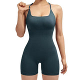 Women's Sexy Slim-Fit Yoga Shorts Jumpsuit Seamless Back Workout Bodysuit Breathable Quick-Dry Gym Running Pilates Fitness yoga