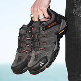 HIKEUP Men's Hiking Shoes Suede Leather Outdoor Shoes Wear-resistant Men Trekking Walking Hunting Tactical Sneakers