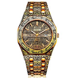 *New style* Sculpture Quartz watch Men golden stainless steel Engrave Wristwatch relogio masculino montre homme for dropshipping