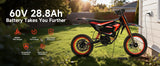QRONGE X1 Spark Electric Dirt Bike 4500W Peak&Up to 60 Miles 50MPH 60V 28.8Ah Battery E-Bike 14/12" Fat Tire Electric Motorcycle