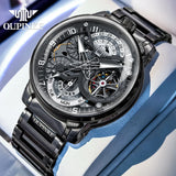 OUPINKE Men Watch Multi functional Hollow Dial Auto Date Stainless steel Automatic Mechanical Men's Watch