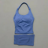 2 Pcs HISTELLO Halter Top Strappy Bra Shorts Set Women Yoga Workout Clothes Seamless Vest Hip-Lifting Sports Leggings Gym Suit