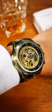 Bronze Retro Skeleton Automatic Mechanical Watch for Men Luminous Hand Brown Genuine Leather Belt Luxury Brand Steampunk Watches