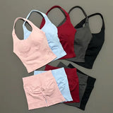 2 Pcs HISTELLO Halter Top Strappy Bra Shorts Set Women Yoga Workout Clothes Seamless Vest Hip-Lifting Sports Leggings Gym Suit