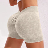 Women's Washed Yoga Shorts Fitness Quick Drying High Waist Workout Biker Shorts Hip Lift V Waist Sports Shorts