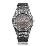 *New style* Sculpture Quartz watch Men golden stainless steel Engrave Wristwatch relogio masculino montre homme for dropshipping