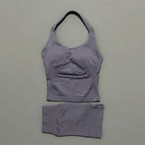 2 Pcs HISTELLO Halter Top Strappy Bra Shorts Set Women Yoga Workout Clothes Seamless Vest Hip-Lifting Sports Leggings Gym Suit