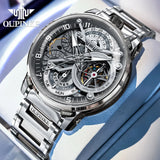 OUPINKE Men Watch Multi functional Hollow Dial Auto Date Stainless steel Automatic Mechanical Men's Watch