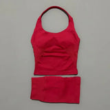 2 Pcs HISTELLO Halter Top Strappy Bra Shorts Set Women Yoga Workout Clothes Seamless Vest Hip-Lifting Sports Leggings Gym Suit