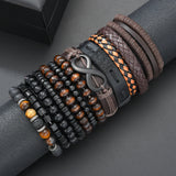 12 Pcs/Set Vintage Braided Leather Bracelets For Men Fashion Handmade Black Brown Beaded Bracelets Male Charm Jewelry Gifts 2025