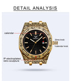 *New style* Sculpture Quartz watch Men golden stainless steel Engrave Wristwatch relogio masculino montre homme for dropshipping