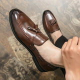 Brogues Shoes Men High Quality Social Leather Shoes British Tassels Formal Leather Men Wedding Business Dress Leather Shoes Male