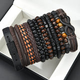 12 Pcs/Set Vintage Braided Leather Bracelets For Men Fashion Handmade Black Brown Beaded Bracelets Male Charm Jewelry Gifts 2025