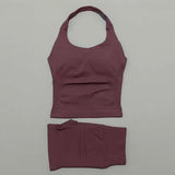 2 Pcs HISTELLO Halter Top Strappy Bra Shorts Set Women Yoga Workout Clothes Seamless Vest Hip-Lifting Sports Leggings Gym Suit