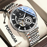 POEDAGAR Top Luxury Man Wristwatch Luminous Hollow Tourbillon Stainless Steel Men Clock Mechanical Automatic Men's Watches Reloj
