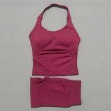 2 Pcs HISTELLO Halter Top Strappy Bra Shorts Set Women Yoga Workout Clothes Seamless Vest Hip-Lifting Sports Leggings Gym Suit