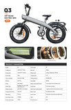 HUANCI Q3 Mountain Electric bicycle 2000W 57KM/H removable battery electric bike 48V 20AH Ebike 20Inch fat tire Off-Road e bike