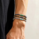 Simple Personality Black Marble Turquoise Handcrafted Beaded Pull-out Adjustable Bracelet for Men Women Trendy Punk Jewelry Gift