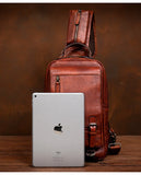 Men's Handmade Leather Chest Bag, Casual Crossbody Bag, Top-Grain Vegetable-Tanned Cowhide Single-Shoulder Bag