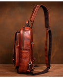 Men's Handmade Leather Chest Bag, Casual Crossbody Bag, Top-Grain Vegetable-Tanned Cowhide Single-Shoulder Bag