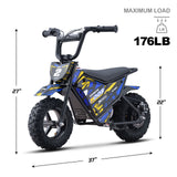 KOOZ HP120E 24V 250W Electric Motorcycle for Kids, Electric Dirt Bike Up to 10 MPH & 7.5 Miles Long-Range.